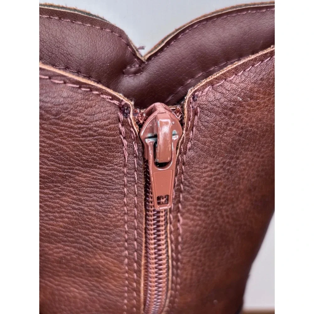 OshKosh B'gosh Tall Riding Boots Kids Size 6 Brown Buckle Zip Pebbled Leather